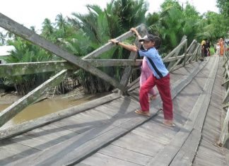 Walau Sudah Diingatkan, Warga Masih Melintas di Jembatan Miring.