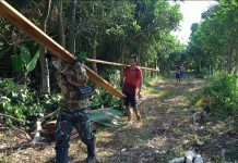 Sambut pembukaan TMMD 108 Tabunganen, warga dan TNI kompak bergotong royong