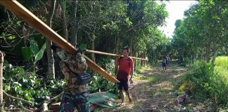 Sambut pembukaan TMMD 108 Tabunganen, warga dan TNI kompak bergotong royong