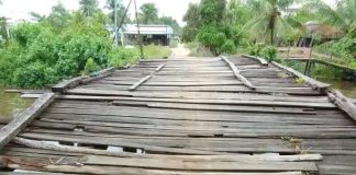 Jembatan Ulin Desa Beringin Kencana memprihatinkan, sementara dana desa belum bisa membiayai perbaikannya