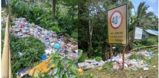 Karena tak kunjung diangkut, tumpukan sampah berserakan di kiri kanan ruas jalan mataraman -pengaron