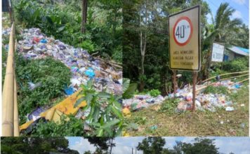 Karena tak kunjung diangkut, tumpukan sampah berserakan di kiri kanan ruas jalan mataraman -pengaron