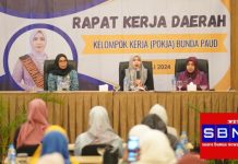 Bunda PAUD Kabupaten Banjar membuka resmi Rakerda Pokja Bunda PAUD 2024 di Hotel Treepark