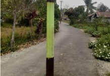 Tiang PLN di tengah Jalan Poros Tamban Sari Baru dikeluhkan warga