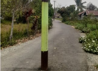 Tiang PLN di tengah Jalan Poros Tamban Sari Baru dikeluhkan warga